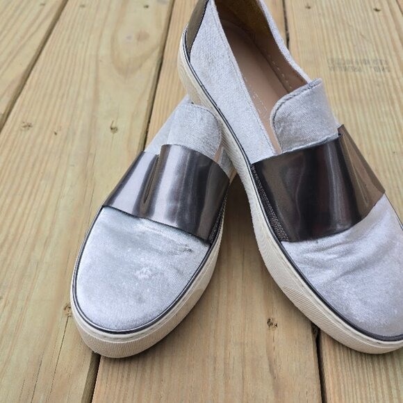 Stuart Weitzman Light Gray and Silver Slip-On Sneakers, Size 8 - Picture 2 of 7